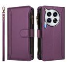 For Tecno Camon 30 Premier Magnetic Closure 9 Card Slots Zipper Leather Case with Hand Strap(Purple) - 2