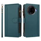 For Tecno Camon 30 Pro 5G Magnetic Closure 9 Card Slots Zipper Leather Case with Hand Strap(Dark Green) - 2