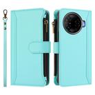 For Tecno Camon 30 Pro 5G Magnetic Closure 9 Card Slots Zipper Leather Case with Hand Strap(Mint Green) - 2