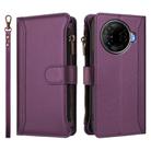 For Tecno Camon 30 Pro 5G Magnetic Closure 9 Card Slots Zipper Leather Case with Hand Strap(Purple) - 2