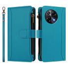 For Tecno Camon 30S / 30S Pro Magnetic Closure 9 Card Slots Zipper Leather Case with Hand Strap(Turquoise) - 2