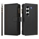 For Tecno Camon 40 4G Magnetic Closure 9 Card Slots Zipper Leather Case with Hand Strap(Black) - 2