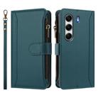 For Tecno Camon 40 4G Magnetic Closure 9 Card Slots Zipper Leather Case with Hand Strap(Dark Green) - 2