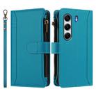 For Tecno Camon 40 4G Magnetic Closure 9 Card Slots Zipper Leather Case with Hand Strap(Turquoise) - 2
