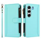 For Tecno Camon 40 4G Magnetic Closure 9 Card Slots Zipper Leather Case with Hand Strap(Mint Green) - 2