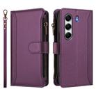For Tecno Camon 40 4G Magnetic Closure 9 Card Slots Zipper Leather Case with Hand Strap(Purple) - 2