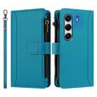 For Tecno Camon 40 Pro 4G Global Magnetic Closure 9 Card Slots Zipper Leather Case with Hand Strap(Turquoise) - 2