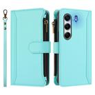 For Tecno Camon 40 Pro 4G Global Magnetic Closure 9 Card Slots Zipper Leather Case with Hand Strap(Mint Green) - 2