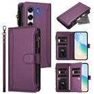 For Tecno Camon 40 Pro 4G Global Magnetic Closure 9 Card Slots Zipper Leather Case with Hand Strap(Purple) - 1