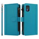 For Tecno Pop 6C / A18 Magnetic Closure 9 Card Slots Zipper Leather Case with Hand Strap(Turquoise) - 2