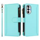 For Tecno Pova 3 Magnetic Closure 9 Card Slots Zipper Leather Case with Hand Strap(Mint Green) - 2