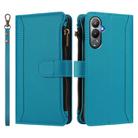For Tecno Pova 4 Magnetic Closure 9 Card Slots Zipper Leather Case with Hand Strap(Turquoise) - 2