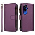 For Tecno Pova 4 Pro Magnetic Closure 9 Card Slots Zipper Leather Case with Hand Strap(Purple) - 2