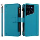 For Tecno Pova 5 4G Magnetic Closure 9 Card Slots Zipper Leather Case with Hand Strap(Turquoise) - 2