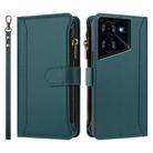 For Tecno Pova 5 Pro 5G Magnetic Closure 9 Card Slots Zipper Leather Case with Hand Strap(Dark Green) - 2