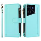 For Tecno Pova 5 Pro 5G Magnetic Closure 9 Card Slots Zipper Leather Case with Hand Strap(Mint Green) - 2