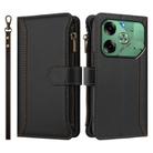 For Tecno Pova 6 4G Magnetic Closure 9 Card Slots Zipper Leather Case with Hand Strap(Black) - 2