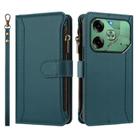 For Tecno Pova 6 4G Magnetic Closure 9 Card Slots Zipper Leather Case with Hand Strap(Dark Green) - 2