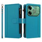 For Tecno Pova 6 4G Magnetic Closure 9 Card Slots Zipper Leather Case with Hand Strap(Turquoise) - 2