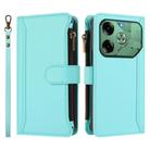 For Tecno Pova 6 4G Magnetic Closure 9 Card Slots Zipper Leather Case with Hand Strap(Mint Green) - 2