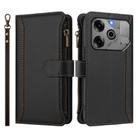 For Tecno Pova 6 5G / 6 Pro 5G Magnetic Closure 9 Card Slots Zipper Leather Case with Hand Strap(Black) - 2