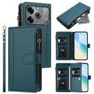 For Tecno Pova 6 5G / 6 Pro 5G Magnetic Closure 9 Card Slots Zipper Leather Case with Hand Strap(Dark Green) - 1