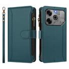 For Tecno Pova 6 5G / 6 Pro 5G Magnetic Closure 9 Card Slots Zipper Leather Case with Hand Strap(Dark Green) - 2