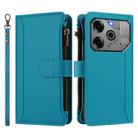 For Tecno Pova 6 5G / 6 Pro 5G Magnetic Closure 9 Card Slots Zipper Leather Case with Hand Strap(Turquoise) - 2