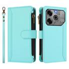 For Tecno Pova 6 5G / 6 Pro 5G Magnetic Closure 9 Card Slots Zipper Leather Case with Hand Strap(Mint Green) - 2
