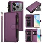 For Tecno Pova 6 5G / 6 Pro 5G Magnetic Closure 9 Card Slots Zipper Leather Case with Hand Strap(Purple) - 1