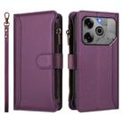 For Tecno Pova 6 5G / 6 Pro 5G Magnetic Closure 9 Card Slots Zipper Leather Case with Hand Strap(Purple) - 2