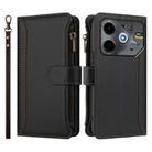 For Tecno Pova 6 Neo 5G Magnetic Closure 9 Card Slots Zipper Leather Case with Hand Strap(Black) - 2
