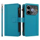 For Tecno Pova 6 Neo 5G Magnetic Closure 9 Card Slots Zipper Leather Case with Hand Strap(Turquoise) - 2