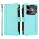 For Tecno Pova 6 Neo 5G Magnetic Closure 9 Card Slots Zipper Leather Case with Hand Strap(Mint Green) - 2