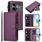 For Tecno Pova 6 Neo 5G Magnetic Closure 9 Card Slots Zipper Leather Case with Hand Strap(Purple) - 1
