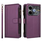 For Tecno Pova 6 Neo 5G Magnetic Closure 9 Card Slots Zipper Leather Case with Hand Strap(Purple) - 2