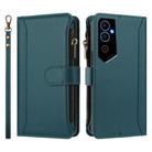 For Tecno Pova Neo 2 Magnetic Closure 9 Card Slots Zipper Leather Case with Hand Strap(Dark Green) - 2