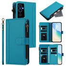 For Tecno Pova Neo 2 Magnetic Closure 9 Card Slots Zipper Leather Case with Hand Strap(Turquoise) - 1
