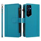 For Tecno Pova Neo 2 Magnetic Closure 9 Card Slots Zipper Leather Case with Hand Strap(Turquoise) - 2