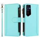 For Tecno Pova Neo 2 Magnetic Closure 9 Card Slots Zipper Leather Case with Hand Strap(Mint Green) - 2