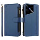 For Tecno Pova Neo 3 Magnetic Closure 9 Card Slots Zipper Leather Case with Hand Strap(Dark Blue) - 2