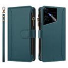 For Tecno Pova Neo 3 Magnetic Closure 9 Card Slots Zipper Leather Case with Hand Strap(Dark Green) - 2
