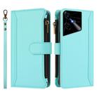 For Tecno Pova Neo 3 Magnetic Closure 9 Card Slots Zipper Leather Case with Hand Strap(Mint Green) - 2