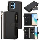 For Tecno Spark 9T / Spark 9 Pro Magnetic Closure 9 Card Slots Zipper Leather Case with Hand Strap(Black) - 1