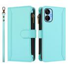 For Tecno Spark 9T / Spark 9 Pro Magnetic Closure 9 Card Slots Zipper Leather Case with Hand Strap(Mint Green) - 2