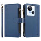 For Tecno Spark 10 5G Magnetic Closure 9 Card Slots Zipper Leather Case with Hand Strap(Dark Blue) - 2