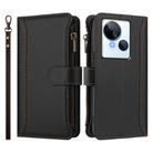 For Tecno Spark 10 5G Magnetic Closure 9 Card Slots Zipper Leather Case with Hand Strap(Black) - 2