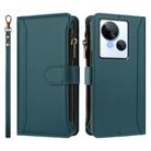 For Tecno Spark 10 5G Magnetic Closure 9 Card Slots Zipper Leather Case with Hand Strap(Dark Green) - 2