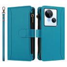 For Tecno Spark 10 5G Magnetic Closure 9 Card Slots Zipper Leather Case with Hand Strap(Turquoise) - 2
