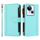 For Tecno Spark 10 5G Magnetic Closure 9 Card Slots Zipper Leather Case with Hand Strap(Mint Green) - 2